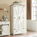AMERLIFE 72" Tall Kitchen Pantry Storage Cabinet, Farmhouse Food Pantry Cabinet for Kitchen, Dining Room, Living Room, Adjustable Shelves and Drawer, White