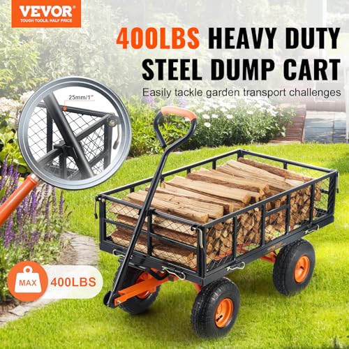 VEVOR 400lbs Steel Garden Dump Cart with Removable Sides Z97756