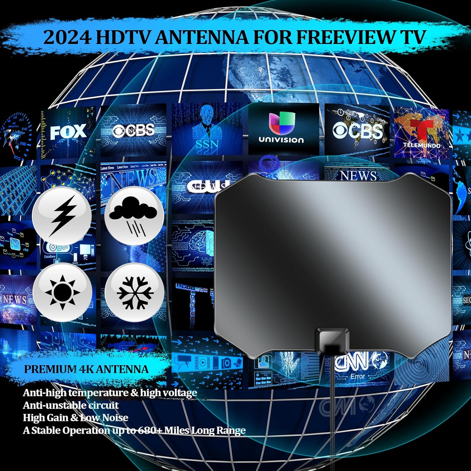 TV Antenna for Smart TV, Indoor Outdoor, Amplified HD 4K 1080p P855