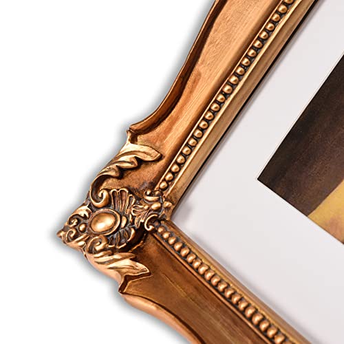 Vintage 11x14 Picture Frame with Embossed Flower Design, Black Ornate, 8x10 with White Mat I94883