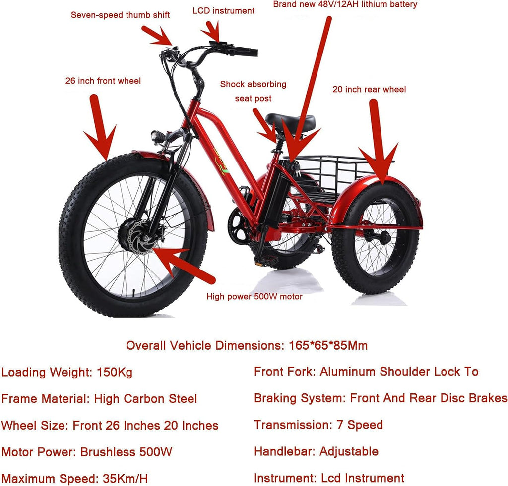 7-Speed All Terrain Fat Tire Trike 26/24 Inch with Cargo Basket A32128