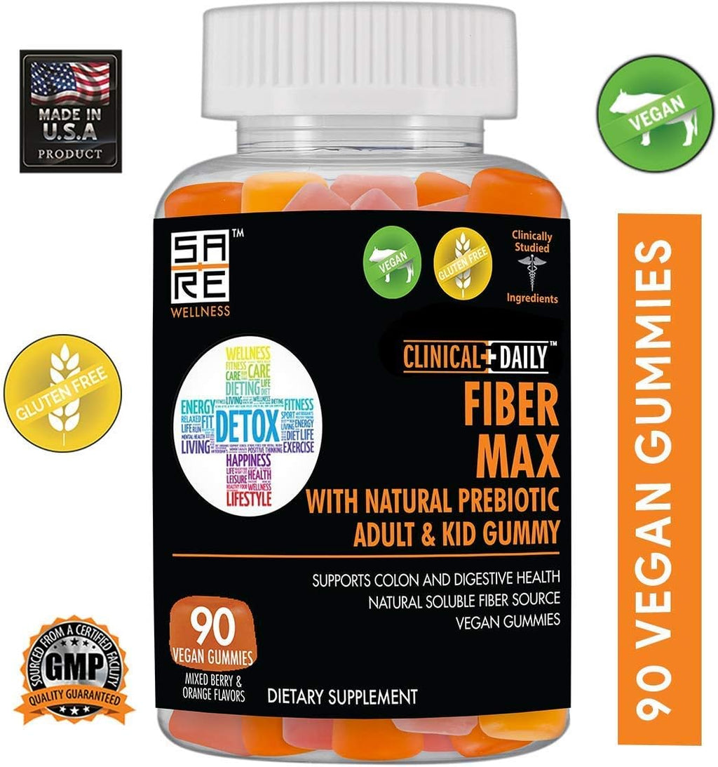 Fiber Max Vegan High Fiber Gummies for Adults & Kids, Prebiotic Inulin, 90 Count P222371