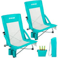 Beach Chair Sturdy Beach Chairs for Adults 2-Pack with Cooler Bag, High Back Camping Chair with Side Pocket, Cup Holder & Carry Bag, for Outdoor Sand-Blue