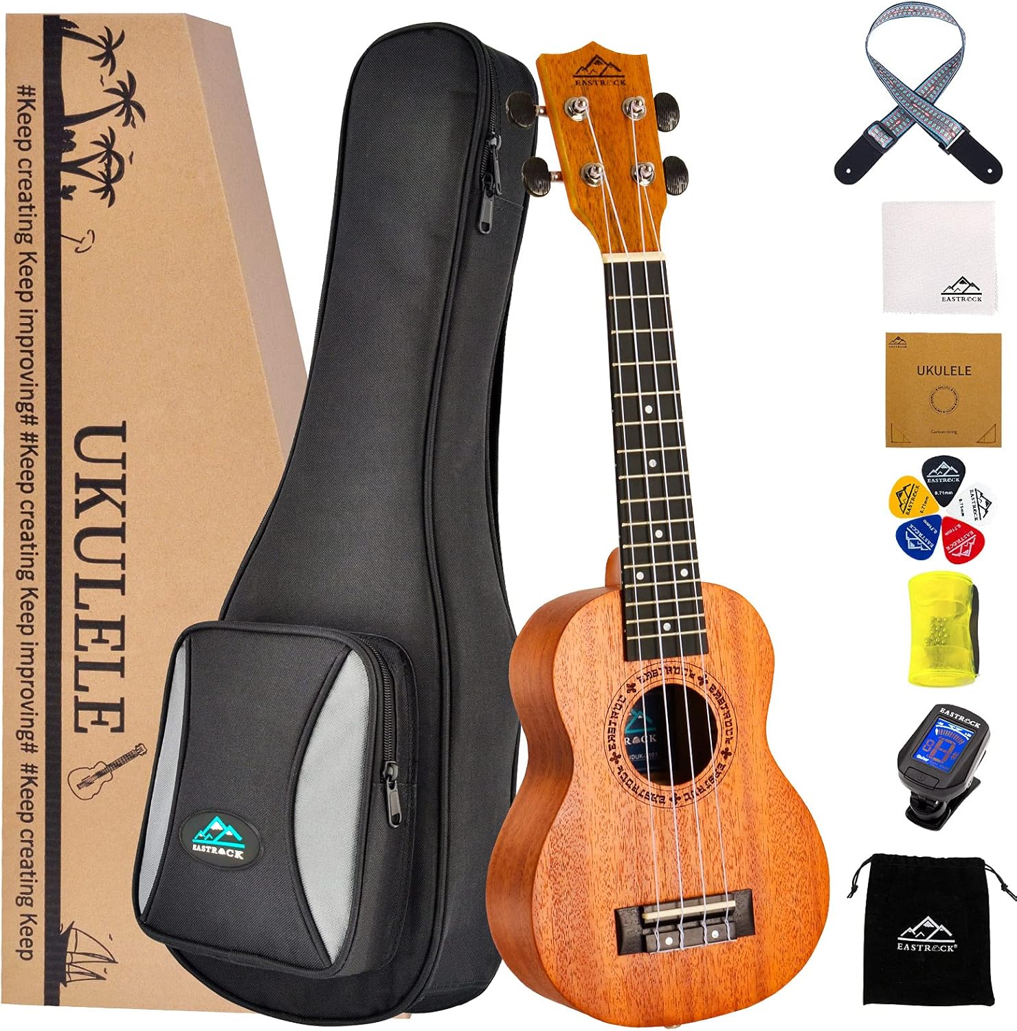 EASTROCK Soprano Ukulele Mahogany 21 inch Beginner Kit with Stand H48386