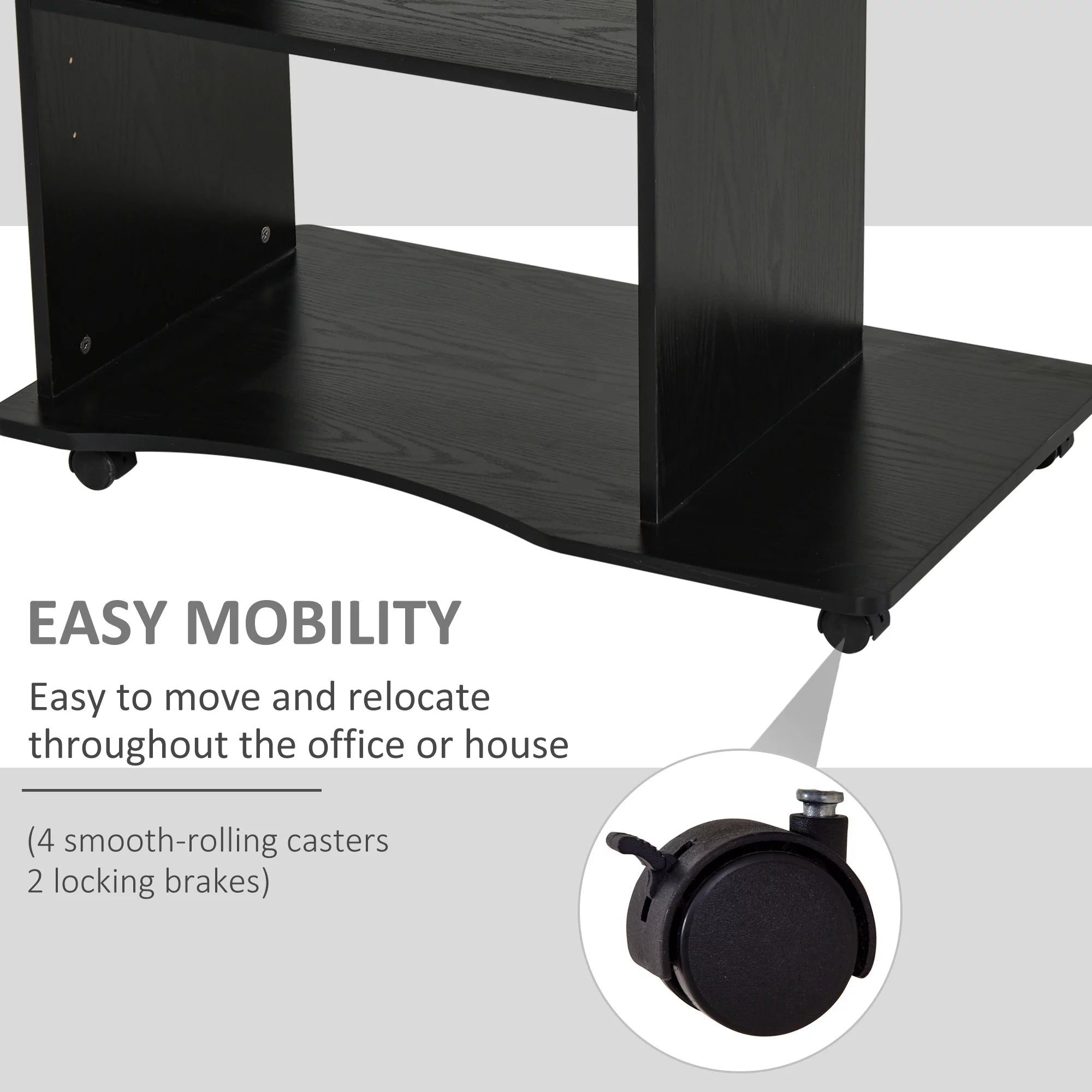 HOMCOM Computer Desk Cart, Mobile Office Workstation with Keyboard Tray, Black S416001