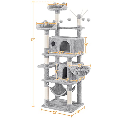 Yaheetech Cat Tree 67in Large Cat Tower with Scratching Post & Condo L69180