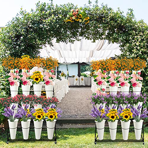 3 Layer Metal Flower Display Stand with White Buckets J638089