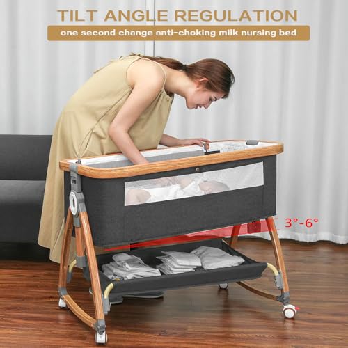 Bedside Bassinet for Baby with Wheels and Storage Basket O931