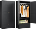 Metal Wardrobe Cabinet,Armoire Wardrobe Closet with doors,White Metal Clothing Storage Cabinet with Adjustable Shelves and Hanging Rod,72" Wardrobe Storage Cabinet for Home,Bedroom Armoires,Laundry