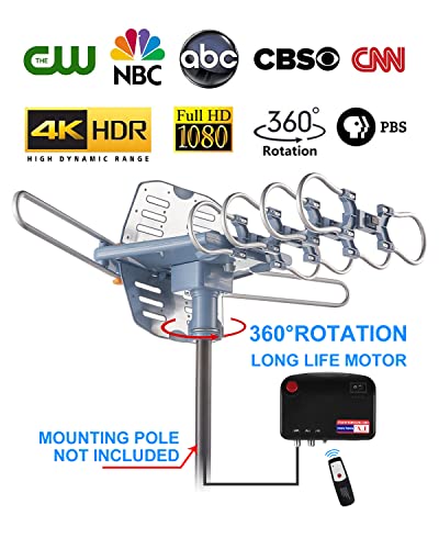 Outdoor TV Antenna Amplified HDTV 60 ft Coax Cable 150 Mile Range 4K 1080P L90927