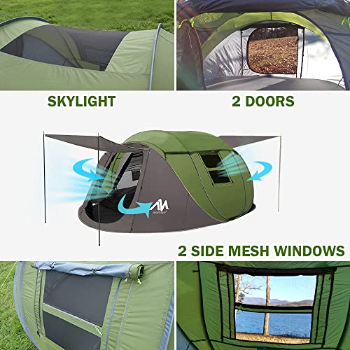 4 Person Pop Up Tent for Camping - AYAMAYA Waterproof Instant Family Tent with Skylight and Removable Rainfly I990