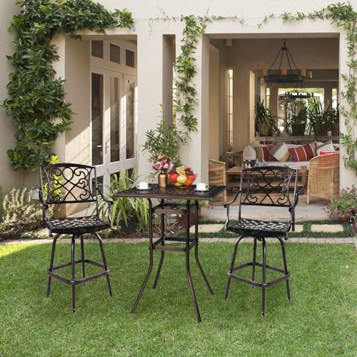 BIVVI 32" Cast Aluminum Round Outdoor Side Table, Black I657