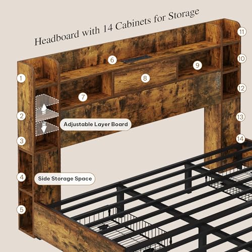 YITAHOME Queen Bed Frame with Bookcase Headboard and 4 Storage Drawers, Black L762695