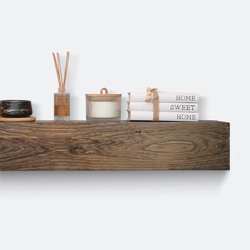 Modern Fireplace Mantel, Contemporary, Floating Mantle, Shelf, Hand Crafted, (Brown, 48Lx6Hx8D)