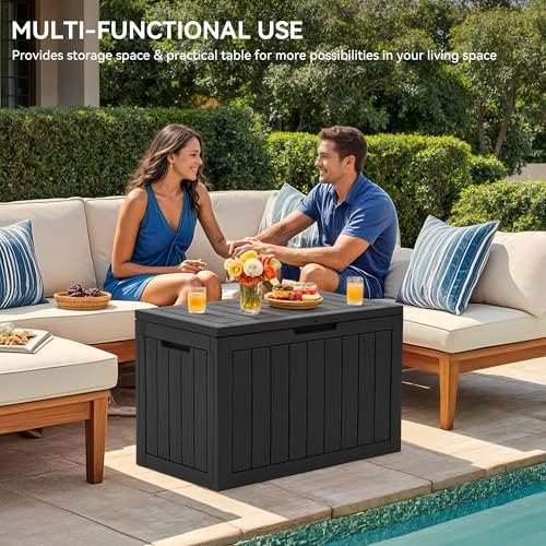 YITAHOME Outdoor Storage Box with Cushion, 120 Gallon, Lockable, Light Brown O374