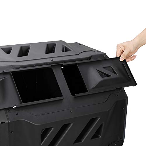 Outdoor Compost Bin Dual Chamber Tumbling 43 Gallon with Steel Frame, Black H3213