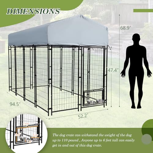Grepatio 8x4x5.7 FT Outdoor Dog Kennel with Roof for Large Dogs O71733