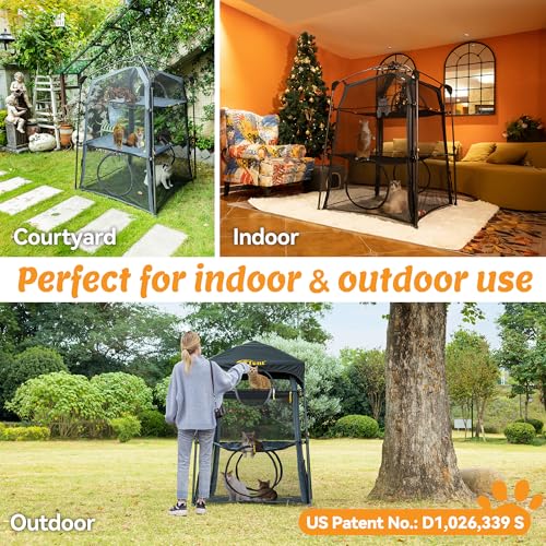 X-Large Catio Outdoor Cat Enclosure and Cat Tower Tent, 3-Tier Portable Foldable, Two Doors Z502328