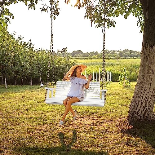 VINGLI Patio Wooden Porch Swing Chair with Hanging Chains, 5 FT, White W381253