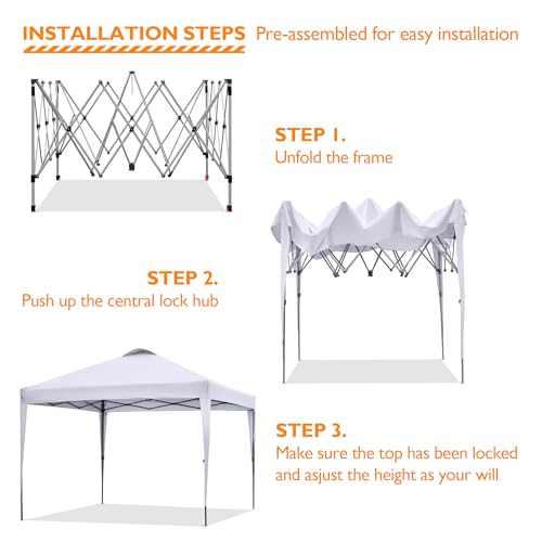 BONTEC 10x10ft Pop Up Canopy Tent, Portable Waterproof Shelter with Roller Bag O2578