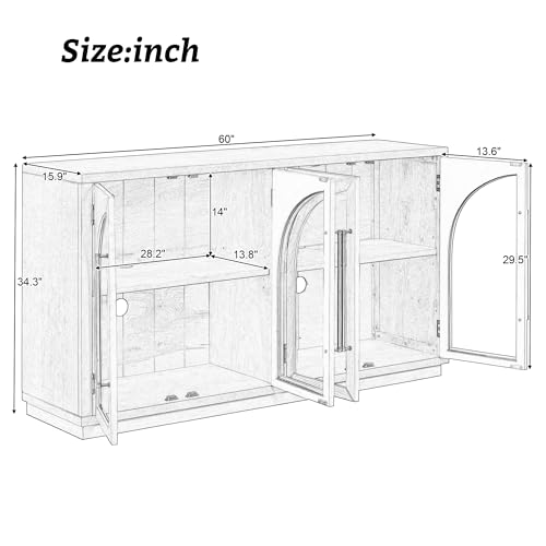 Amposei Retro Accent Sideboard 60-Inch Glass Doors Console Cabinet, Navy Blue X318