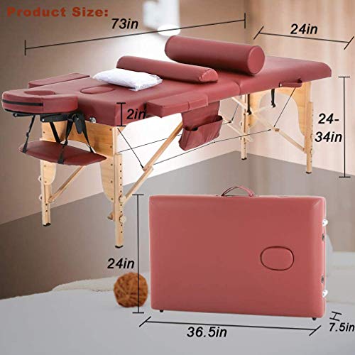 Dkeli Portable Massage Table Spa Bed Foldable 73 Inch Height Adjustable with Carry Case, Cream E1822