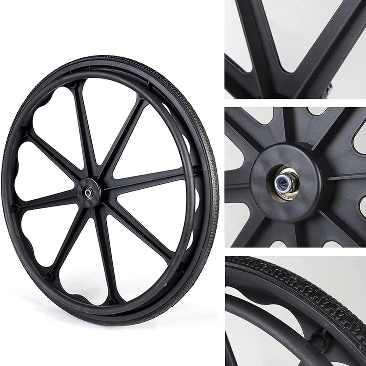 24 Inch Wheelchair Replacement Wheel, Solid Black Tire A247