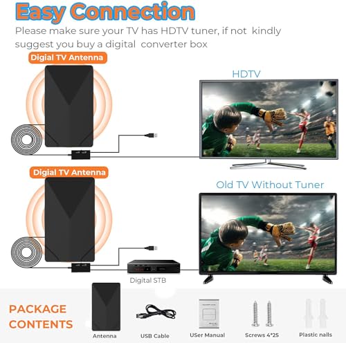 TV Antenna Indoor 2000 Miles HDTV Digital Antenna for Smart TV Old TV 35FT Cable U120682