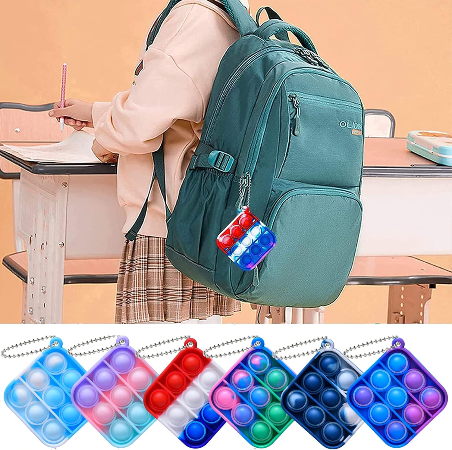24 Pack Mini Pop Fidget Toy Keychain, Sensory Stress Relief Hand Toy for Kids R9203