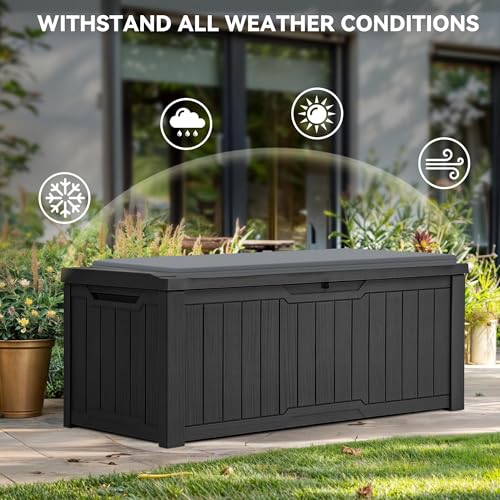 YITAHOME Outdoor Storage Box with Cushion, 120 Gallon, Lockable, Light Brown O374