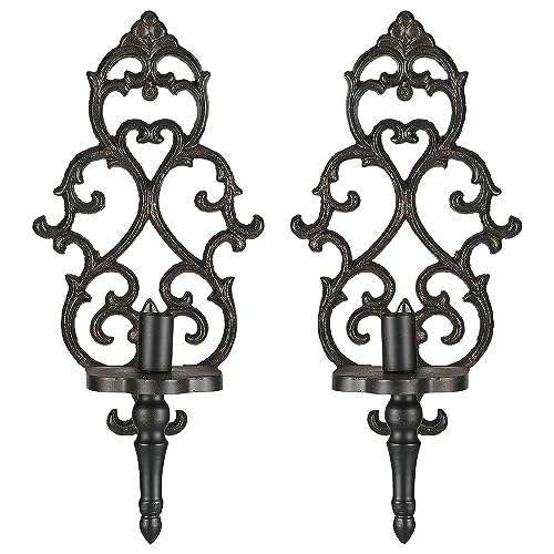 Antique Black Metal Wall Candle Sconce Holder Set of 2 K355254