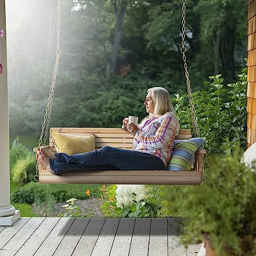 VINGLI Patio Wooden Porch Swing Chair with Hanging Chains, 5 FT, White W381253