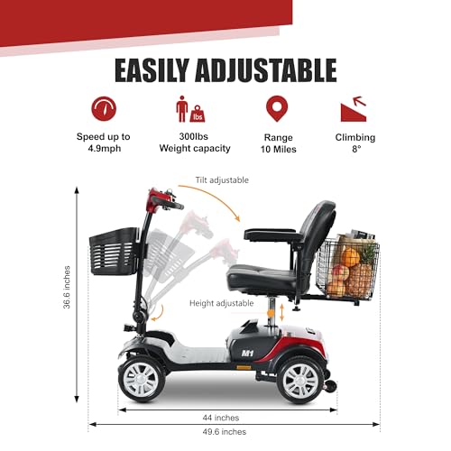 Folding 4 Wheel Electric Mobility Scooter for Seniors Adults, Red D694