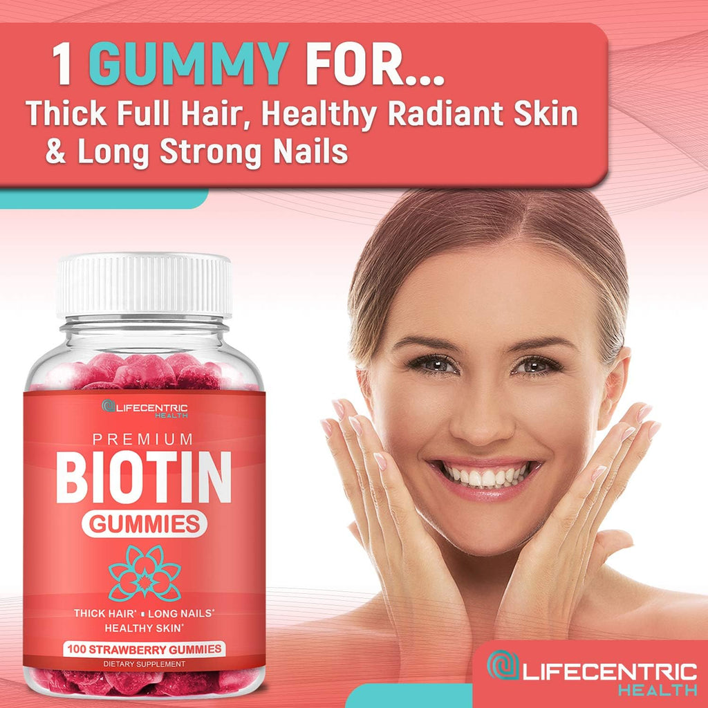 Biotin Gummies for Hair Growth 10000mcg, Vegan Chewable Supplement for Women Men and Kids, 100 Count C851