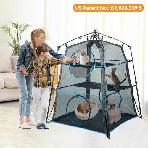 X-Large Catio Outdoor Cat Enclosure and Cat Tower Tent, 3-Tier Portable Foldable, Two Doors Z502328