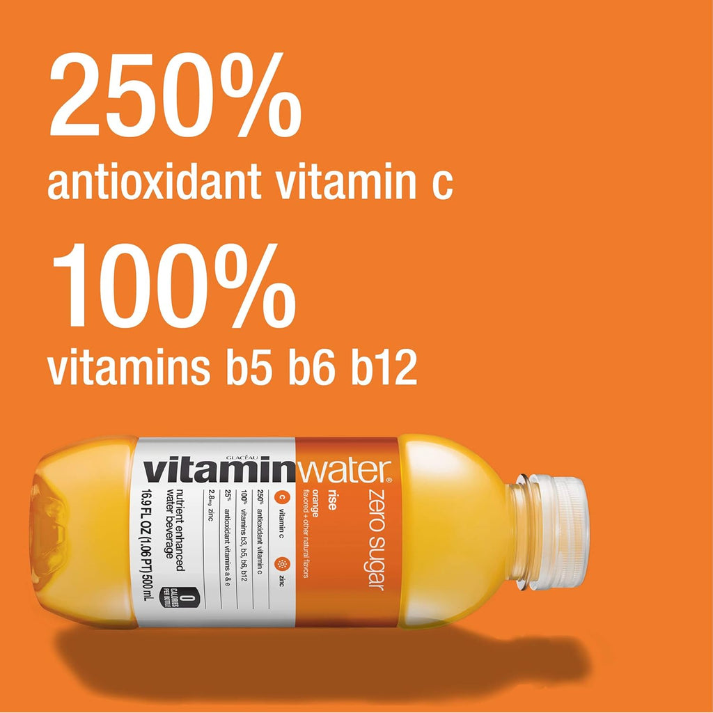 vitaminwater zero rise electrolyte enhanced water, orange, 16.9 Fl Oz (Pack of 24) U6120