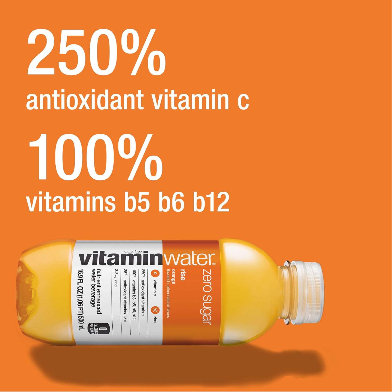 vitaminwater zero rise electrolyte enhanced water, orange, 16.9 Fl Oz (Pack of 24) U6120