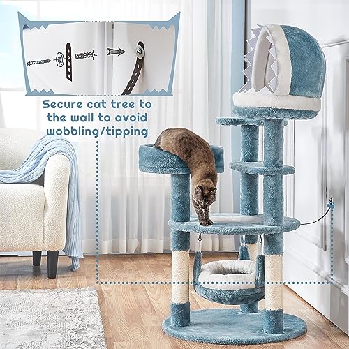 Yaheetech Ocean-Themed Cat Tree Multi-Level Cat Tower with Plush Shark Nest Q128150