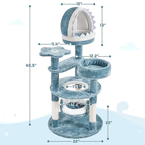 Yaheetech Ocean-Themed Cat Tree Multi-Level Cat Tower with Plush Shark Nest Q128150