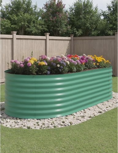 4x2x2Ft Oval Galvanized Steel Raised Garden Bed - Outdoor Metal Planter Box for Vegetables, Flowers, Herbs L43315