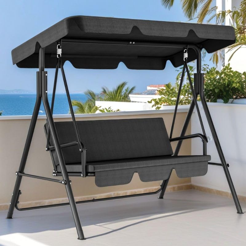 YITAHOME Outdoor Patio Swing Chair 3 Person with Adjustable Canopy, Black P266
