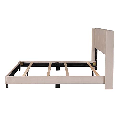 Queen Size Velvet Upholstered Platform Bed with Headboard and Wood Slat Support I749440