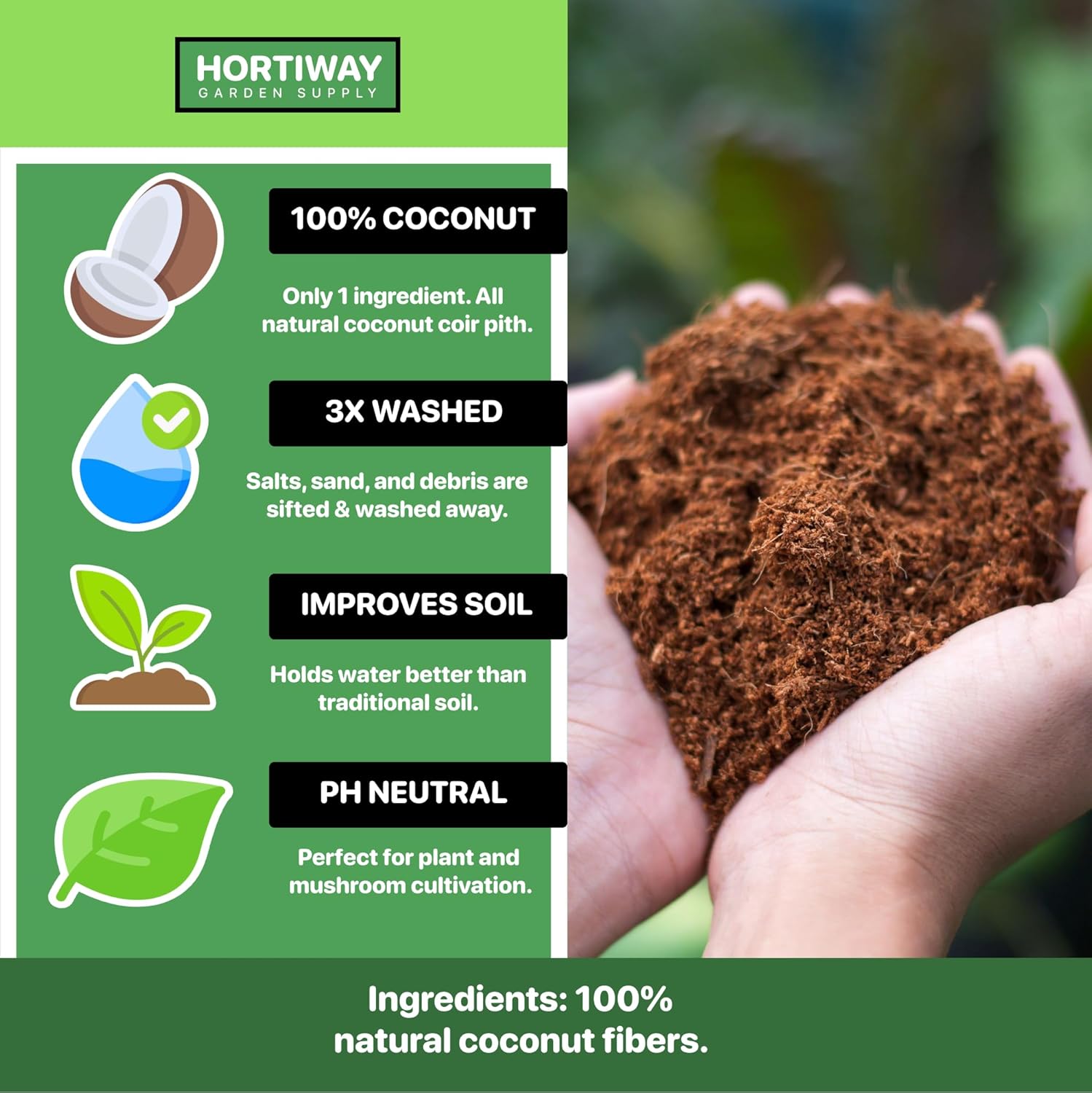 11lbs Premium Coco Coir Brick - Organic Coconut Coir for Plants, Low EC & pH Balanced J58082