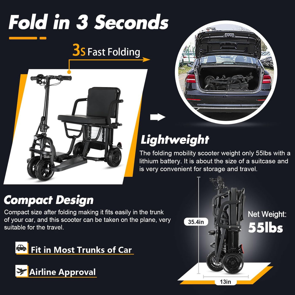 Folding Mobility Scooter for Adults, Dual Front Wheels, Airline Approved O460196