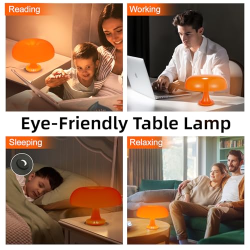 Orange Mushroom Table Lamp, Dimmable, 3 Lighting Settings, Retro Desk Lamp I821073