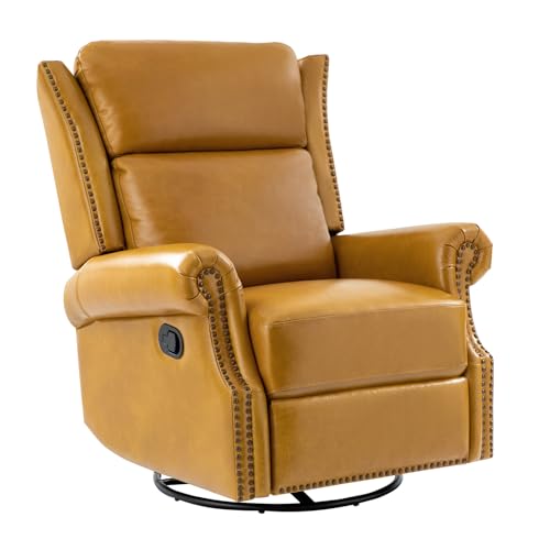 HULALA HOME Genuine Leather Swivel Rocker Recliner with Footrest R123029