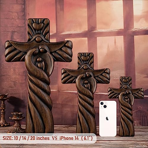 BGCOPPER Crucifix Wall Cross Handmade Wooden with Hook, Christian Wall Art, 14 Inch L40287