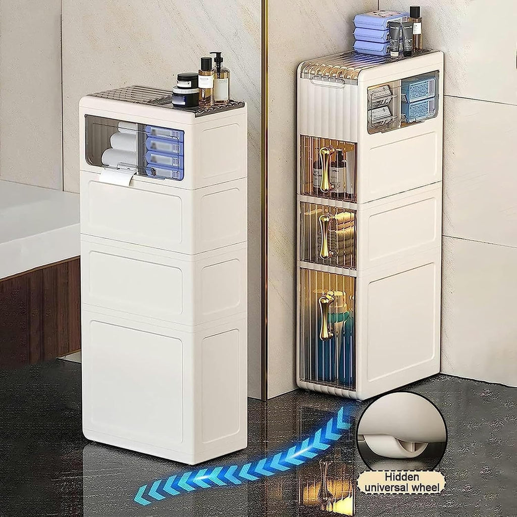 Bathroom Narrow Floor Storage Cabinet with Drawers and Wheels X788