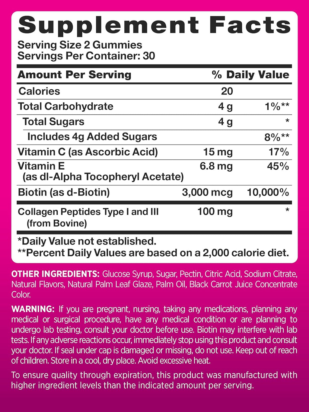 PINK Hair Skin Nails Gummies with Collagen & Biotin, Strawberry, 60 Count Z957016