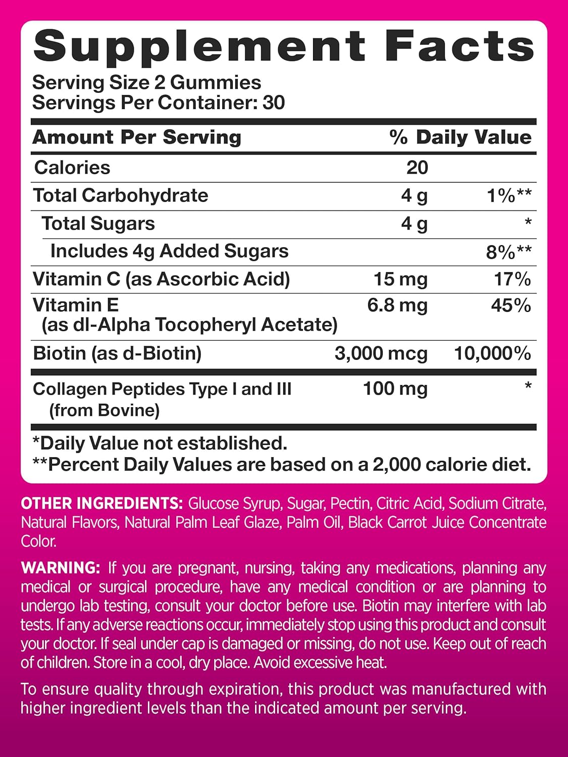 PINK Hair Skin Nails Gummies with Collagen & Biotin, Strawberry, 60 Count Z957016